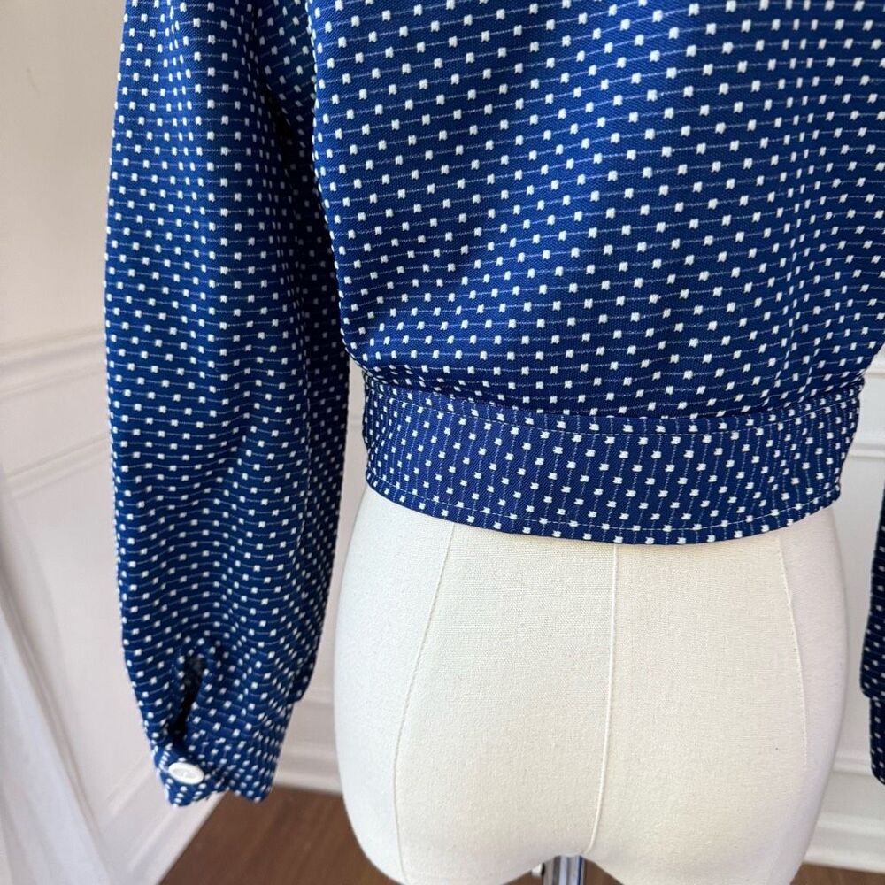 Vintage 70s 2pc Blue White Wide Leg High Rise Pants Crop Top S M 4 6 - Picture 6 of 16